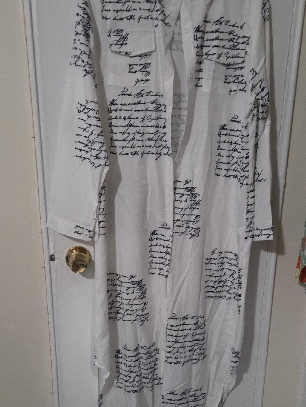 White Script Print Long Shirt Dress XL